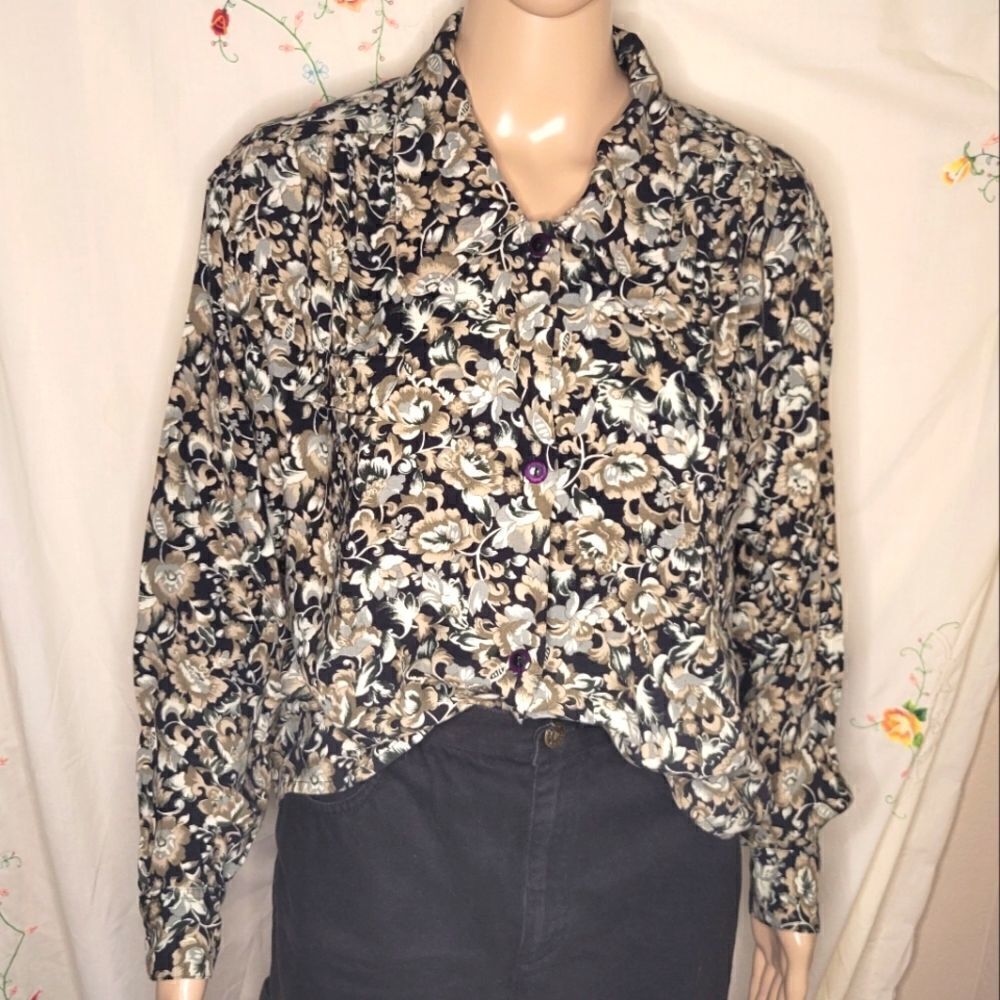 OBR Vintage Floral Long Sleeve Button Front Blouse.